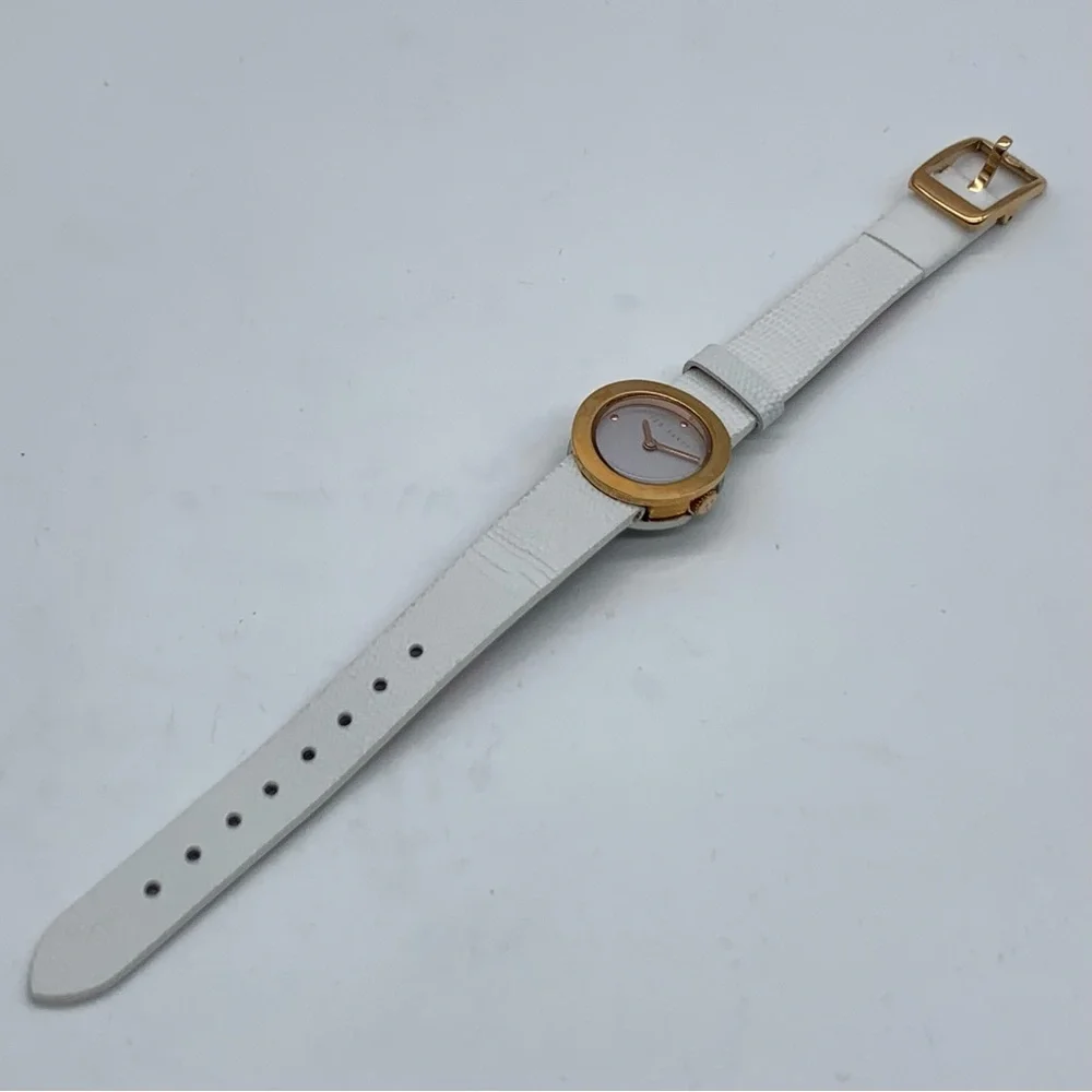 TED BAKER Women's Seerena Leather Strap Watch In White/ Gold - Picture 9 of 12